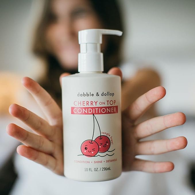 Dabble & Dollop Cherry on Top Conditioner - Natural Shine & Detangler for Kids, 100% USA-made, Paraben & Sulfate Free, Vegan, Gluten-free, Tear-Free (10oz)