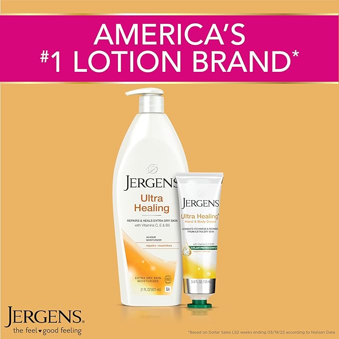 Jergens Ultra Healing Dry Skin Lotion, Hand and Body Moisturizer for Quick Absorption into Extra Dry Skin with Hydralucence Blend, Vitamins C, E and B5, 32oz