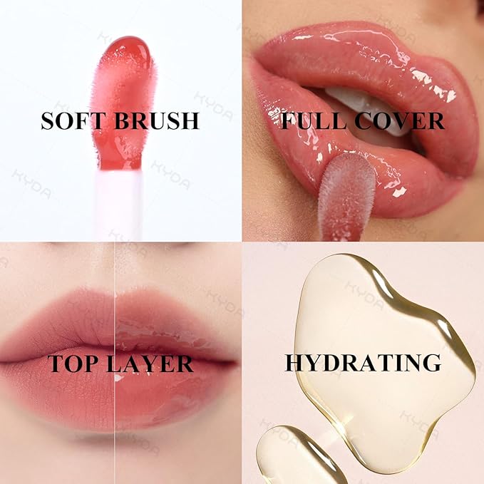 KYDA Hydrating Lip Glow Oil, Moisturizing Lip Oil, Glossy Transparent Plumping Lip Gloss, Tinted Lip Oil for Lip Care and Dry Lips-Raspberry