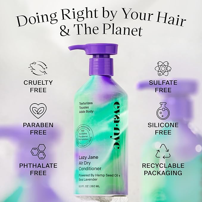 EVANYC Lazy Jane Air Dry Hair Conditioner, 8.8 fl oz, Vegan and GMO-Free, Anti Frizz Hair Products for Women, Natural Texture and Frizz Control