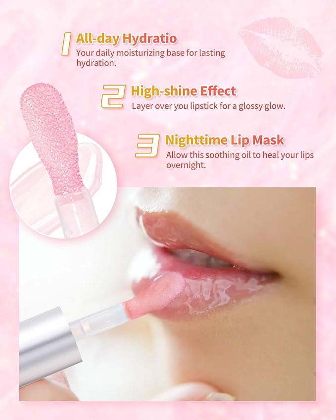 3Pcs Hydrating Lip Oil Set,Non-sticky Lip Oils Gloss Lip Balm Lip Care,Deeply Nourishing and Repairing Prevents Lips Chapped and Lighten Lip Lines(Honey,Peach,Strawberry)