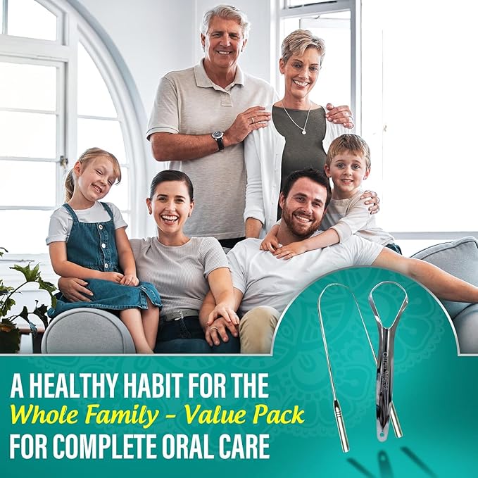 GuruNanda Tongue Scraper for Adults (4-Pack) with Travel Case, 420 Medical Grade Stainless Steel, Aids in Fresh Breath & Oral Care - Travel-Friendly