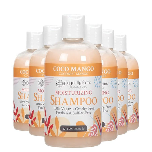 Ginger Lily Farms Botanicals Moisturizing Shampoo for All Hair Types, Coco Mango, 100% Vegan & Cruelty-Free, Coconut Mango Scent, 12 Fl Oz (Pack of 6)
