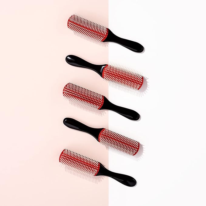 Diane 9-Row Professional Styling Brush, Nylon Pins for Thick or Curly Hair, Use with Wet Hair and Distributing Conditioner, Blowdrying, Black & Red, 1 Count (Pack of 2)