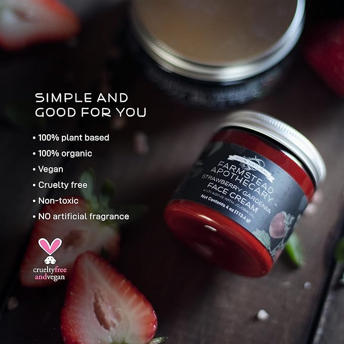 Farmstead Apothecary 100% Natural Anti-Aging Face Cream with Jojoba Oil, 4 oz (Strawberry Gardenia)