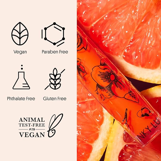 Winky Lux Fruity Gloss pH Lip Stain, Non Sticky Lip Gloss, Tinted Lip Oil, Lip Lacquer, Yummy Fruit Lipgloss, Jojoba Oil for Hydration & Shine, Grapefruit