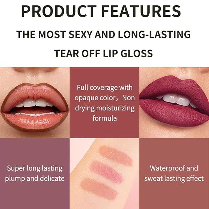 Peel Off Lip Stain Tattoo Set, 3 Colors Peel Off Lip Liner, Removable Lip Liner Set, Matte Finish Waterproof Lip Liner Pencil, Transfer-proof Peel Off Lip (3Colors/Set, B)