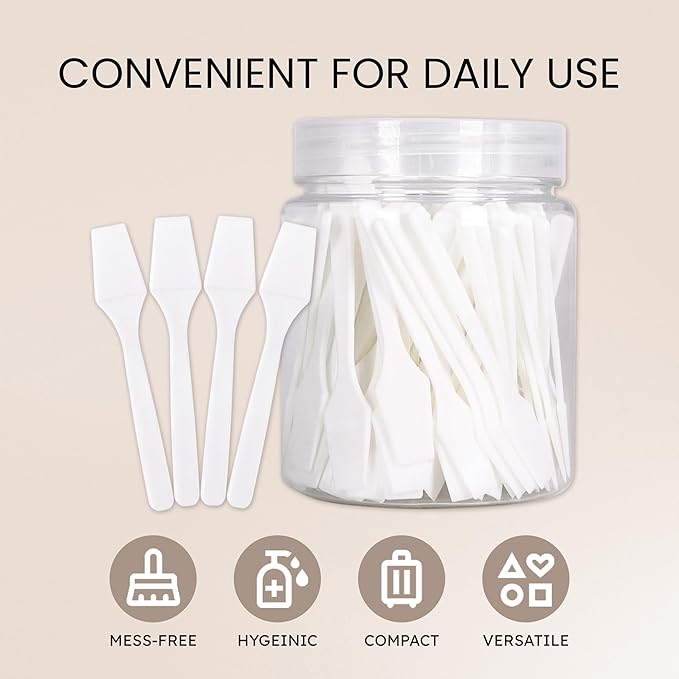 100pcs Pana Brand Cosmetic Make Up Disposable Plastic 2.5" Spatulas Skin Care Facial Cream Mask Spatula (100 Pieces in a Container) (WHITE)