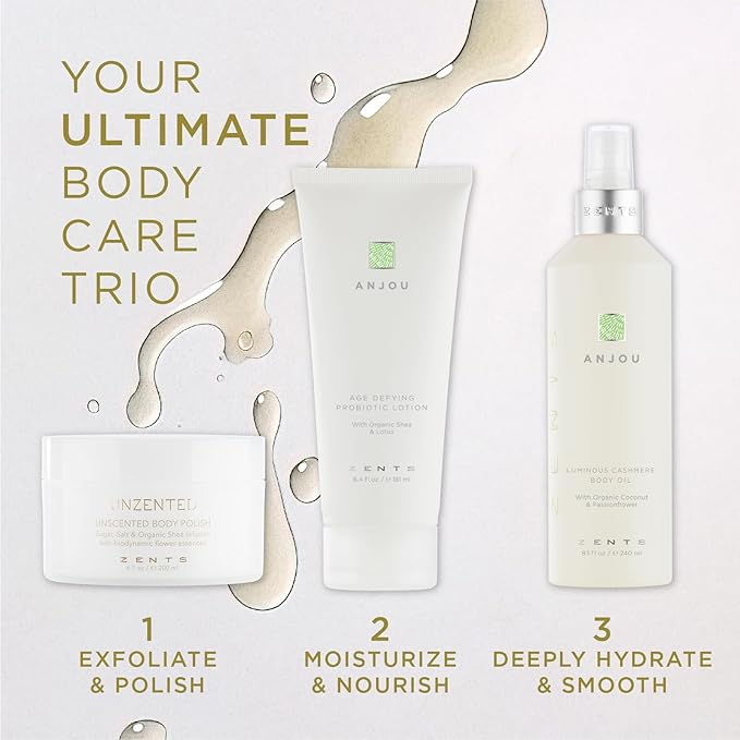 Zents Luminous Cashmere Body Oil (Anjou Fragrance) | Moisturizing Body Oil with Vitamin E & Organic Coconut Oil | Softens & Smooths Skin | 8 fl oz