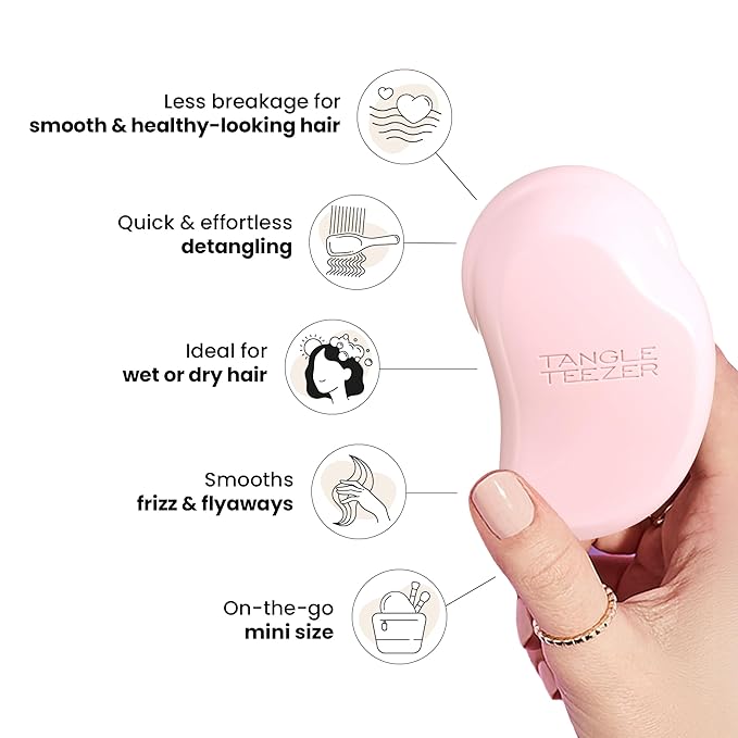 Tangle Teezer Original Detangler Brush, Dry & Wet Travel Size Mini Hair Brush, for Kids & All Hair Types, Millennial Pink