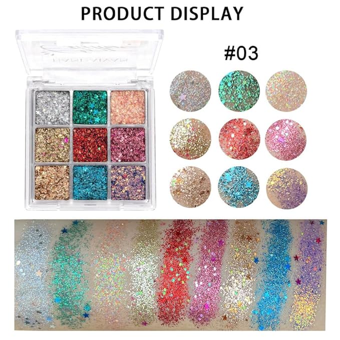Glitter Eyeshadow Palette - Shimmer Purple Pink Blue Colorful Eyeshadow, Lip Face Eye Glitter Makeup - Lasting Waterproof High Pigmented Eye Shadow for Girl Women