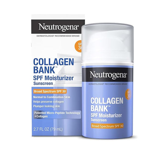 Neutrogena Collagen Bank Face Moisturizer with SPF 30 Sunscreen, Daily Anti-Aging Face & Neck Collagen Cream with Micro-Peptide & SPF to Support & Defend Skin’s Natural Collagen, 2.7 fl oz