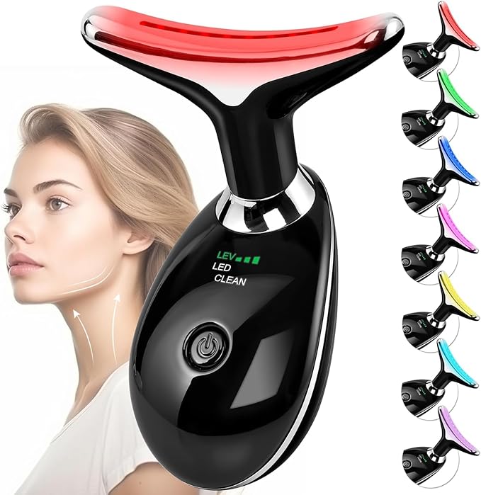 Red-Light-Therapy-for-Face and Neck with 7 Color, Facial Massager for Face and Neck, Face π² culpting Wand (Black)