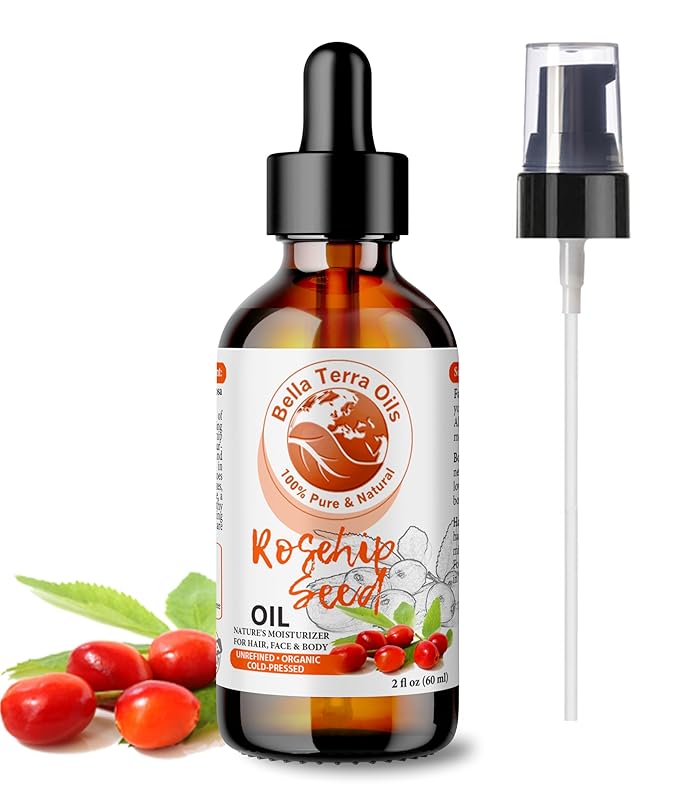 Bella Terra Oils Organic Rosehip Oil for Face, Pure Cold-Pressed Rose Hip Seed Oil for Skin & Hair, Natural Moisturizer & Anti-Aging Facial Oil