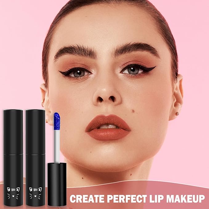 2PCS Peel Off Lip Stain Lip Tint Matte Liquid Lipstick Nude Lip Gloss Long Lasting Waterproof Lip Tint Stain Non-stick Cup Peel Off Lipstick Lip Makeup for Women Girls (01#+02#)