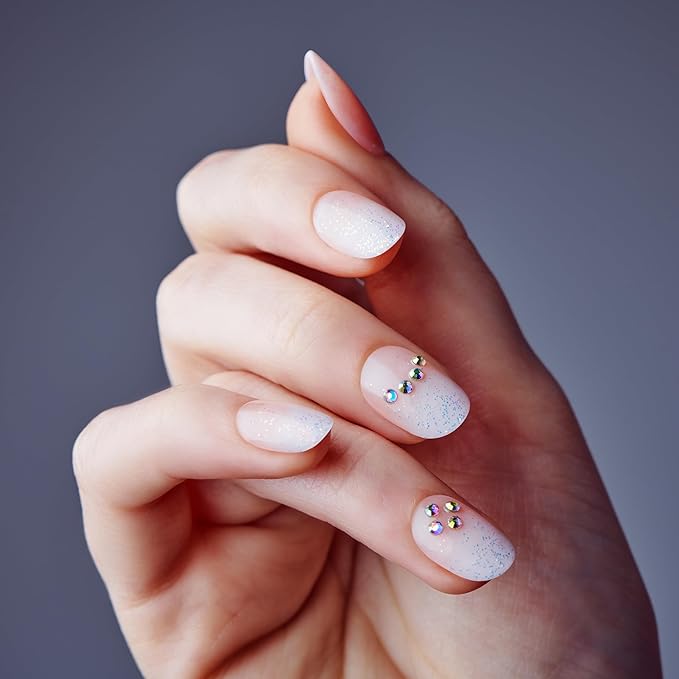 KISS Classy, Press-On Nails, Nail glue included, 'On Stage', Off white, Short Size, Oval Shape, Includes 30 Nails, 2g Glue, 1 Manicure Stick, 1 Mini file