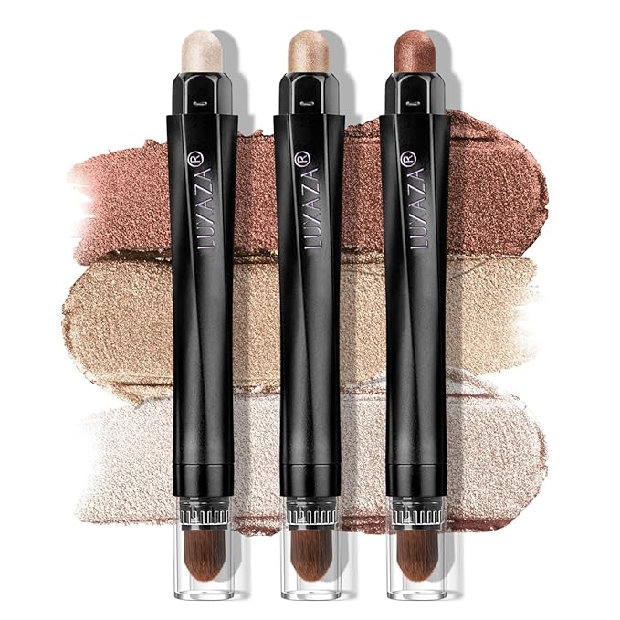 Classic 3PCS Neutral Eyeshadow Stick Makeup Set, Metallic Shimmer Matte Cream Eye Shadow Eyeliner Brightener Pencil Crayon - D1