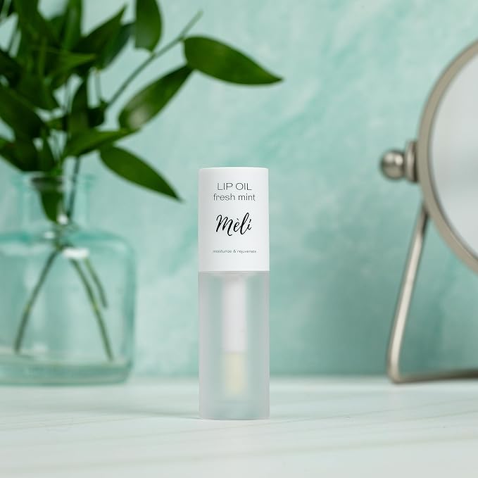 MÈLI Organic Lip Oil with Hyaluronic Acid | Clear Non-Sticky, Natural Lip Gloss, Moisturizing, Revitalizing and Rejuvenating (Fresh Mint)