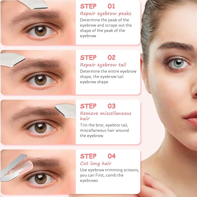 3 PCS Eyebrow Scissors with Comb for Women, Eyebrow Trimmer Scissors Stainless Steel Curved Eyebrow Razor Non Slip Finger Grips Face Hair Removal Tool Beauty Accessories for Men and Women