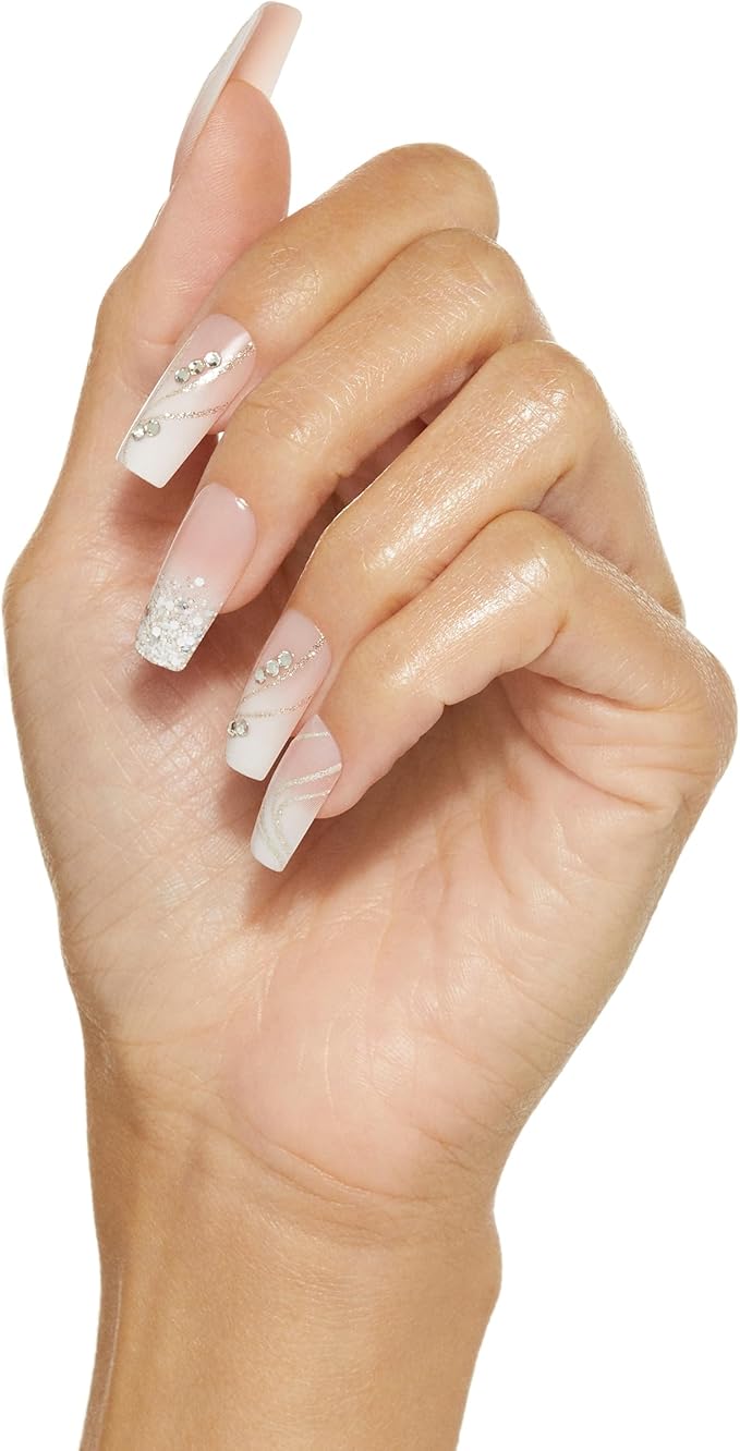 KISS Classy Premium Press On Nails, 'Stunning!', French, Long Length, Square Shape, Includes 30 Fake Nails, 2g Pink Gel Nail Glue, 1 Manicure Stick, 1 Mini File (Pack of 2)