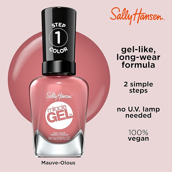 Sally Hansen Miracle Gel™, Mauve-olous, Long Lasting, Gel-Like Formula, No UV Lamp Needed, Pink Nail Polish