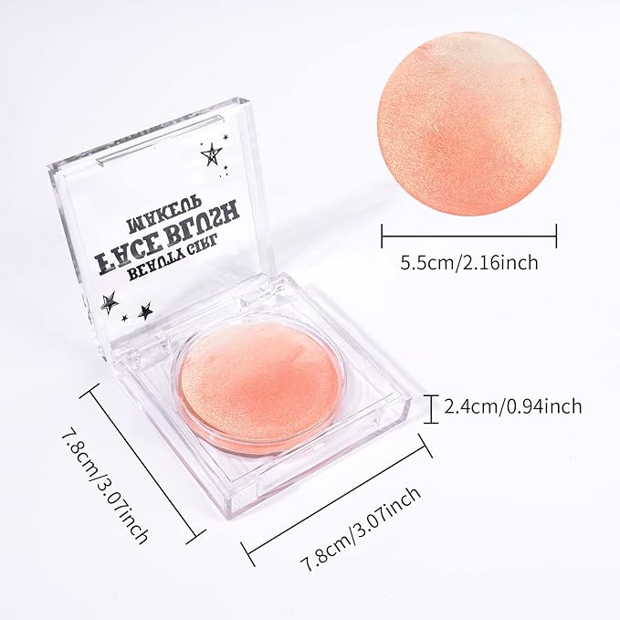 KYDA Baked Blush, Coral Glow Powder for Blush and Highlighter, High Glossy Finish, Lightweight Blendable Shimmer Blusher, Multiuse Baked Powder, 0.53 oz