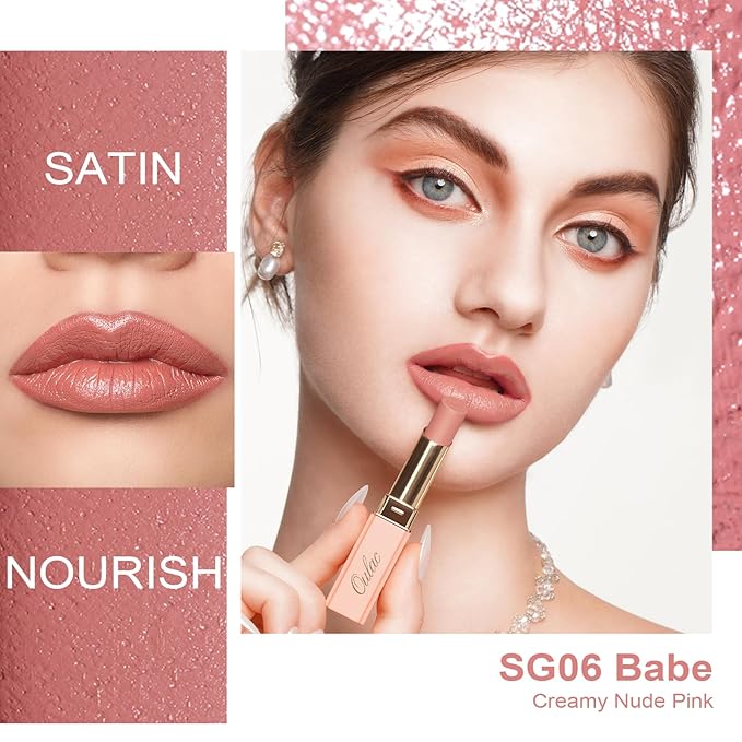 Oulac Pink Lipsticks for Women, Coral Nude Matte Lipstick, Full Coverage Lip Color, Satin Matte Finish, Cream Texture, Hydrating, Infused with Hyaluronic Acid, Vegan & Clean Beauty 4g SG06 Babe