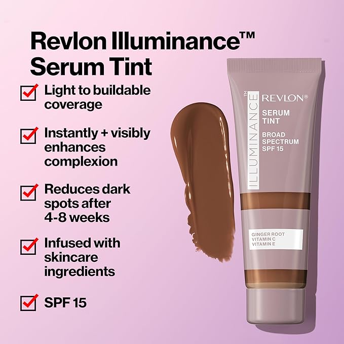 Revlon Illuminance Tinted Serum, Triple Hyaluronic Acid, Evens Out Skin Tone Over Time and Hydrates All Day, SPF 15, 409 Brulee, 0.94 fl oz.