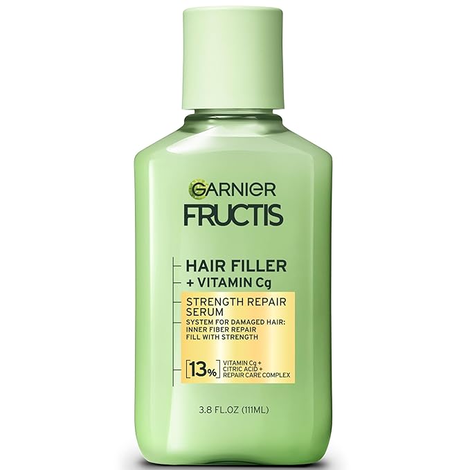 Garnier Fructis Hair Filler Strength Repair Serum Treatment with Vitamin Cg, Hair Serum for Weak, Damaged Split Ends, 3.8 Fl Oz, 1 Count