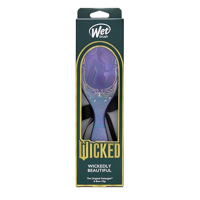 Wet Brush Original Detangler Hair Brush Elphaba (Wicked) Kit - Ultra-Soft IntelliFlex Bristles - Detangling Brush Glides Through Tangles For All Hair Types (Wet Dry & Damaged) - 1 Brush & 1 Bow