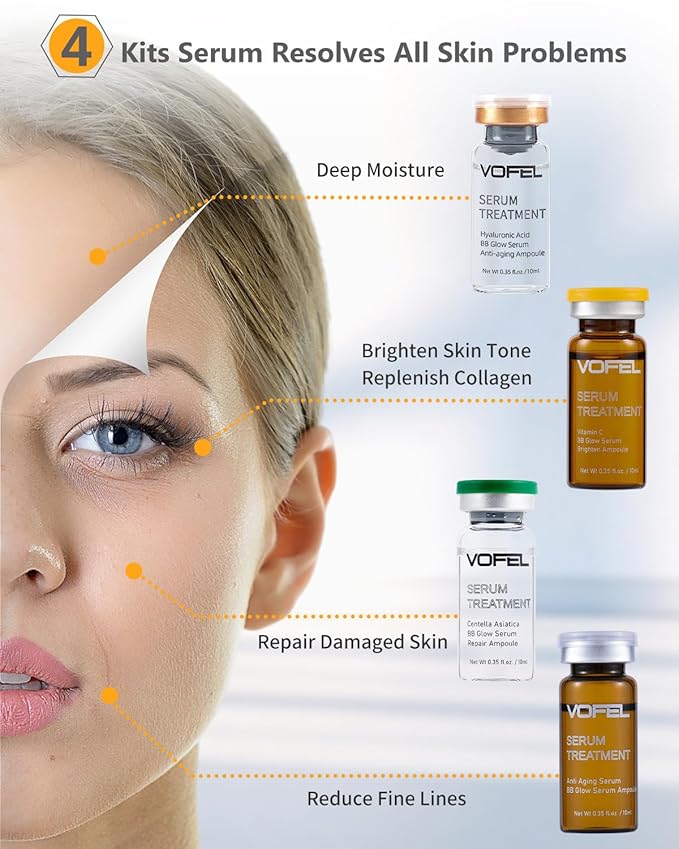 Anti Aging Serum with Hyaluronic Acid Vitamin C Serum for Face Centella Serum Moisturizer 0.35 oz 4 Kits 16 Vials Facial Serum Ampoules (4 kits gift box)