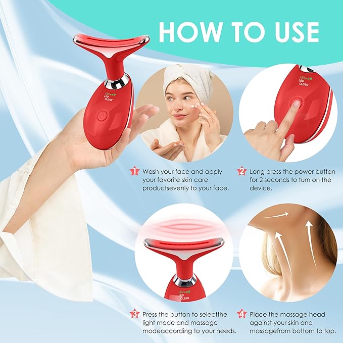 Red-Light-Therapy-for-Face and Neck, Face π² culpting Wand Facial Massager with 7 Color (Red)