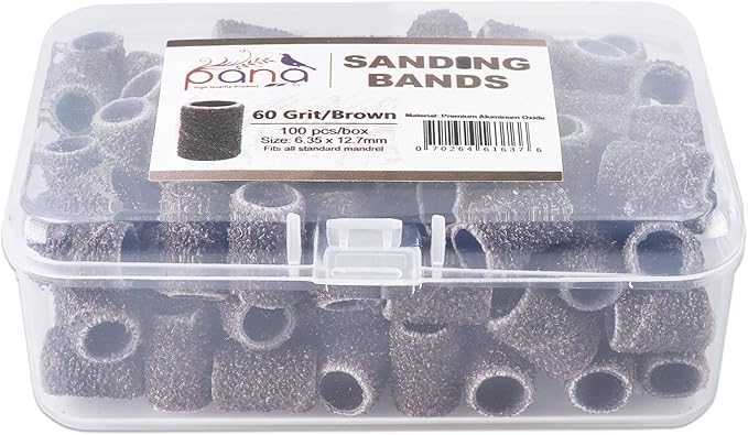 PANA 100 Pieces Nail Sanding Bands Professional Nail Manicure Great Fit for Nail Drill Bits for Acrylic Nails (60 Grit, Brown)