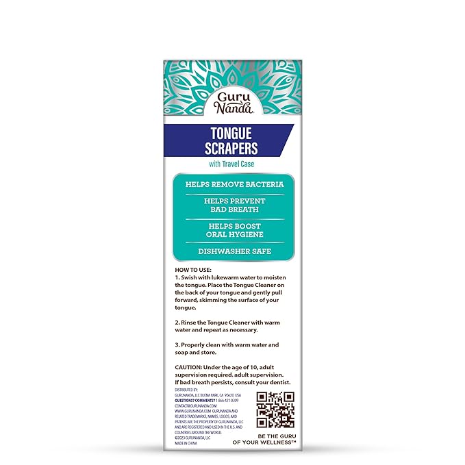 GuruNanda Spoon & U-Shaped Tongue Scraper Variety Pack (2 Pack) with Travel Case, 420 Medical Grade Stainless Steel, Promotes Fresh Breath & Oral Care