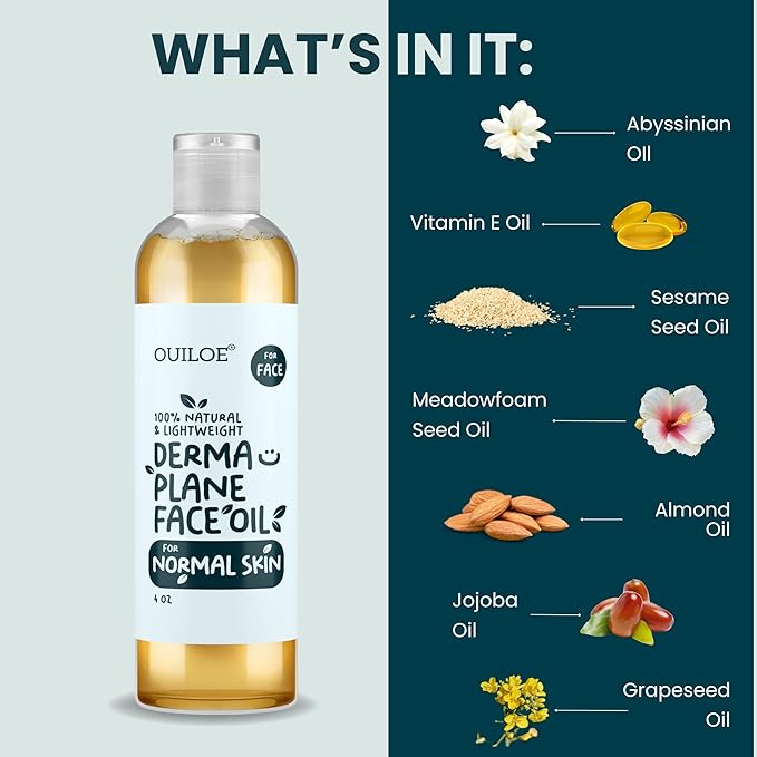 Dermaplane Oil for Women with Normal Skin - Lightweight Face Shaving Oil, Natural Facial Shave Oil, Use with a Dermaplaning Tool, Razor, Shaver or Microblade for Close Shave 4oz by Ouiloe