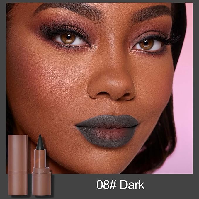 Erinde 2-in-1 Lip Liner and Lipstick Lip Combo Set, Matte Nude Dark Brown Red Lip Liner Creamy Lip Pencil Crayon, High Pigmented Long lasting Lipstick Makeup, 08# Dark