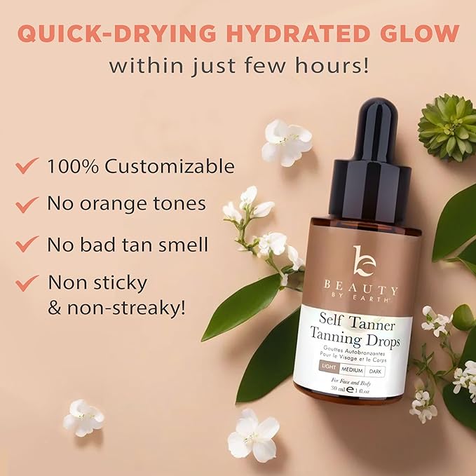 Self Tanning Drops for Face - USA Made with Organic & Natural Ingredients, Bronzing Face Tanning Drops with Aloe Vera, Non Toxic Self Tanner for Sunless Fake Tan & Natural Glow, Cruelty & Toxin Free