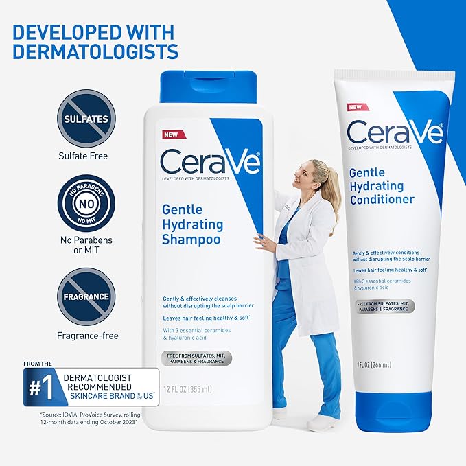 CeraVe Gentle Hydrating Conditioner, Hair Conditioner With Ceramides, Niacinamide & Hyaluronic Acid, Sulfate Free & Color Safe Conditioner, Moisturizing Conditioner For All Hair & Scalp Types