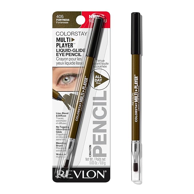 REVLON ColorStay Multiplayer Liquid-Glide Eye Pencil, Multi-Use Makeup With Blending Brush, Blends Then Sets, Creamy Texture, Waterproof, Smudge-proof, Longwearing, 405 Fortress, 0.03 Oz