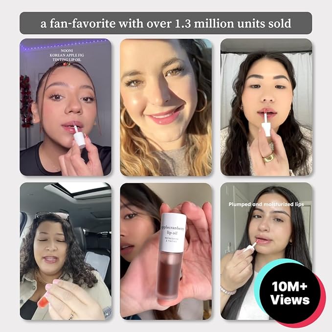 NOONI Korean Hydrating Lip Oil - Applecranberry | Long-Lasting, Moisturizing, Plumping, Revitalizing for Dry Lips, Waterproof, No Peel Off, Hydrating, Nourishing Crystal Clear, 0.12 FL Oz