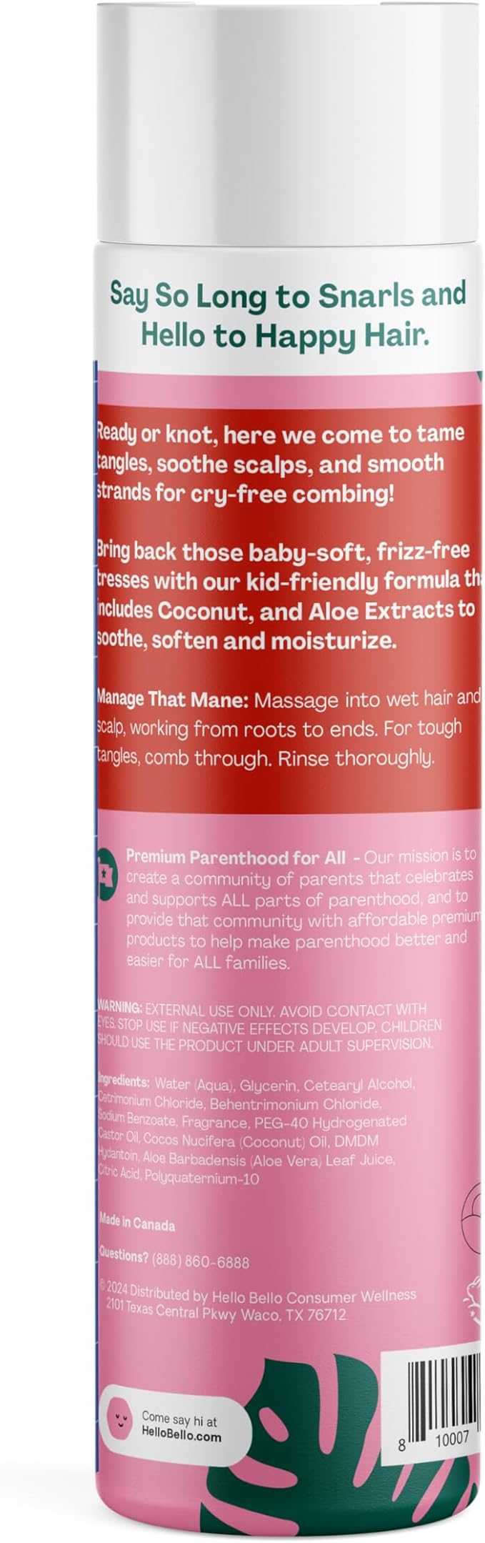 Hello Bello Kid’s Conditioner, Hypoallergenic, pH-Balanced and Dermatologist-Tested, Watermelon, 10 Fl Oz (1 Pack)