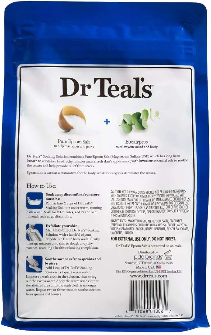 Dr Teal's Epsom Salt Bath Variety Gift Set (2 Pack, 3lb Ea) - Relax & Relief Eucalyptus & Spearmint, Nourish & Protect Coconut - Essential Oils & Pure Epsom Salt
