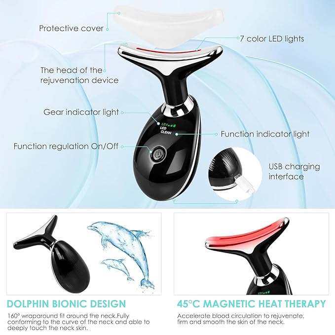 Red-Light-Therapy-for-Face and Neck with 7 Color, Facial Massager for Face and Neck, Face π² culpting Wand (Black)