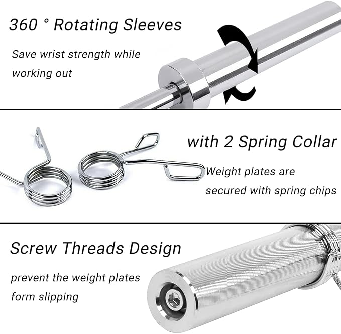 4ft Barbell Weight Bar Solid Steel Straight Weightlifting 2 Collars