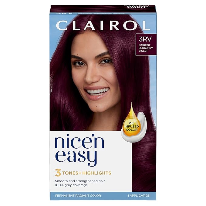 Clairol Nice'n Easy Permanent Hair Dye, 3RV Darkest Burgundy Violet Hair Color, Pack of 1