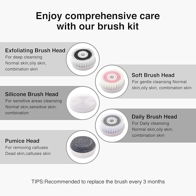 Face Scrubber Exfoliator,Facial Cleansing Brushes Rechargeable IPX7 Waterproof with 5 Brush Heads,Electric Face Spin Brush for Exfoliating, Massaging and Deep Cleansing (Black+Gold)