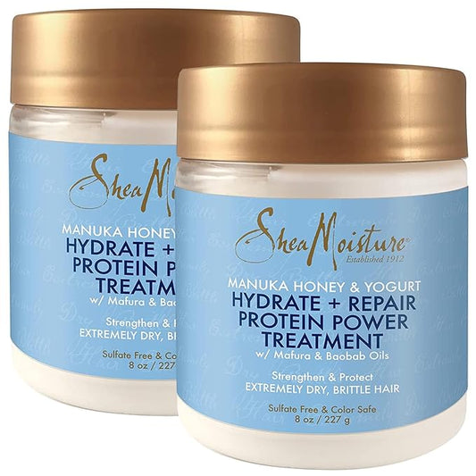 SheaMoisture Hair Mask - Manuka Honey & Yogurt, Hydrate + Repair Protein Power Treatment, Hair Treatment for Dry, Damaged Hair Care with Organic Shea Butter & Castor Oil for Hair, 8 Oz (Pack of 2)