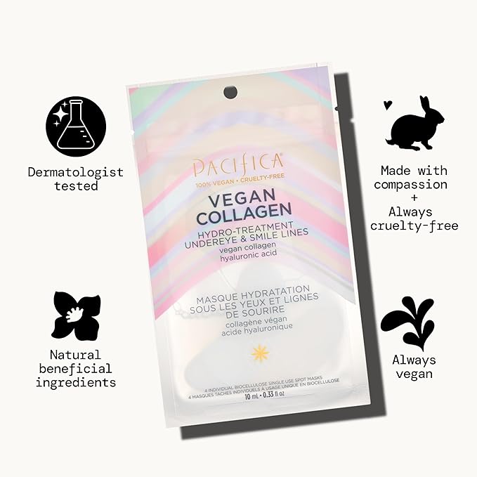 Pacifica Undereye & Smile Mask Set – Vegan Collagen Hydro Treatment with Hyaluronic Acid, Hydrating for Dark Circles, Dry & Combination Skin, Vegan & Cruelty-Free, 2 Pieces