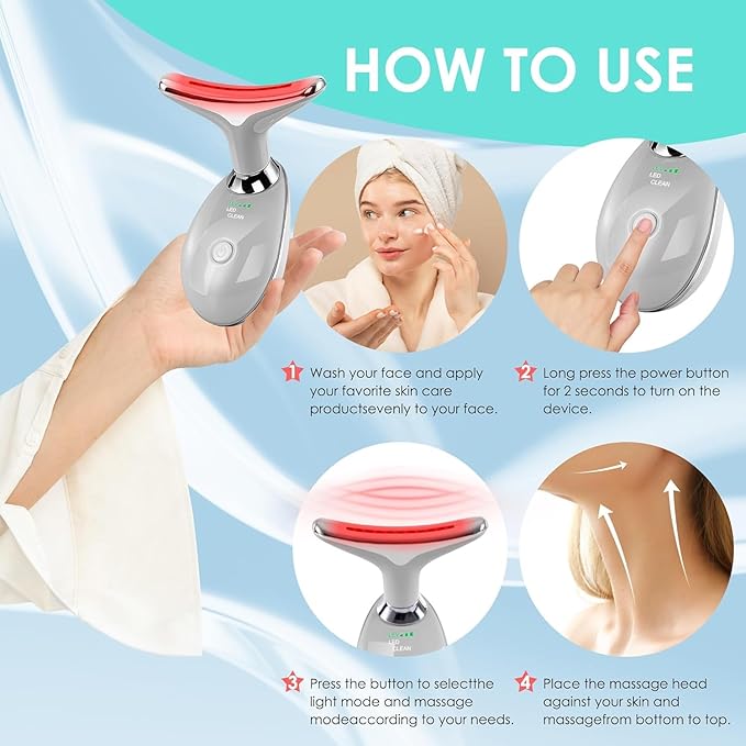 Red-Light-Therapy-for-Face and Neck with 7 Color, Facial Massager for Face and Neck, Face π² culpting Wand (Grey)
