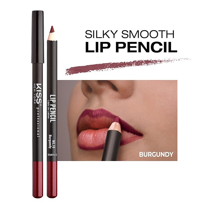Professional Slim Lip Pencil, Creamy Soft Lip Liner, Smooth Long-Lasting Rich Lip Color, Natural Lip Makeup, Water-Resistant Lip Crayon (Burgundy)